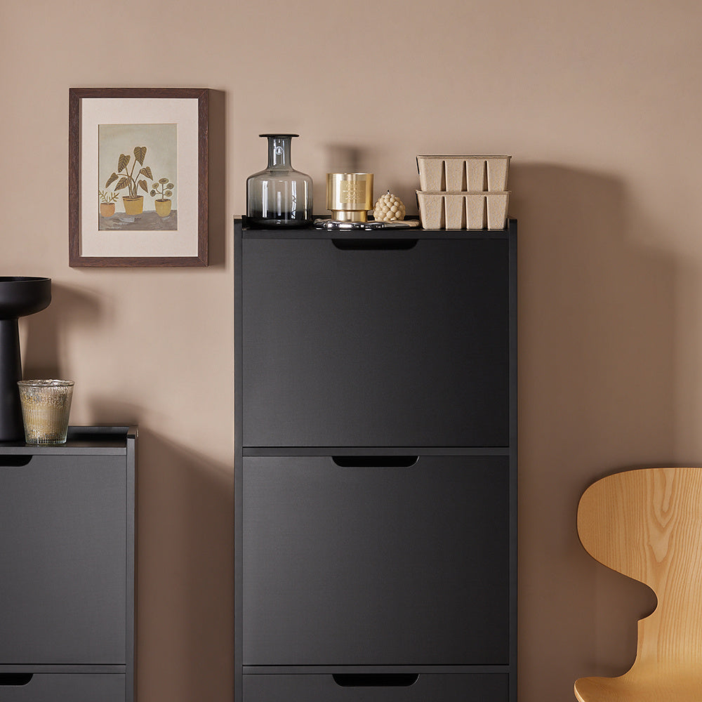 Schoenenkast – Schoenenrek – Schoenenopberger – Opbergkast – Smalle Halmeubel – Compact 50x19x129 cm – MDF Zwart Gelakt