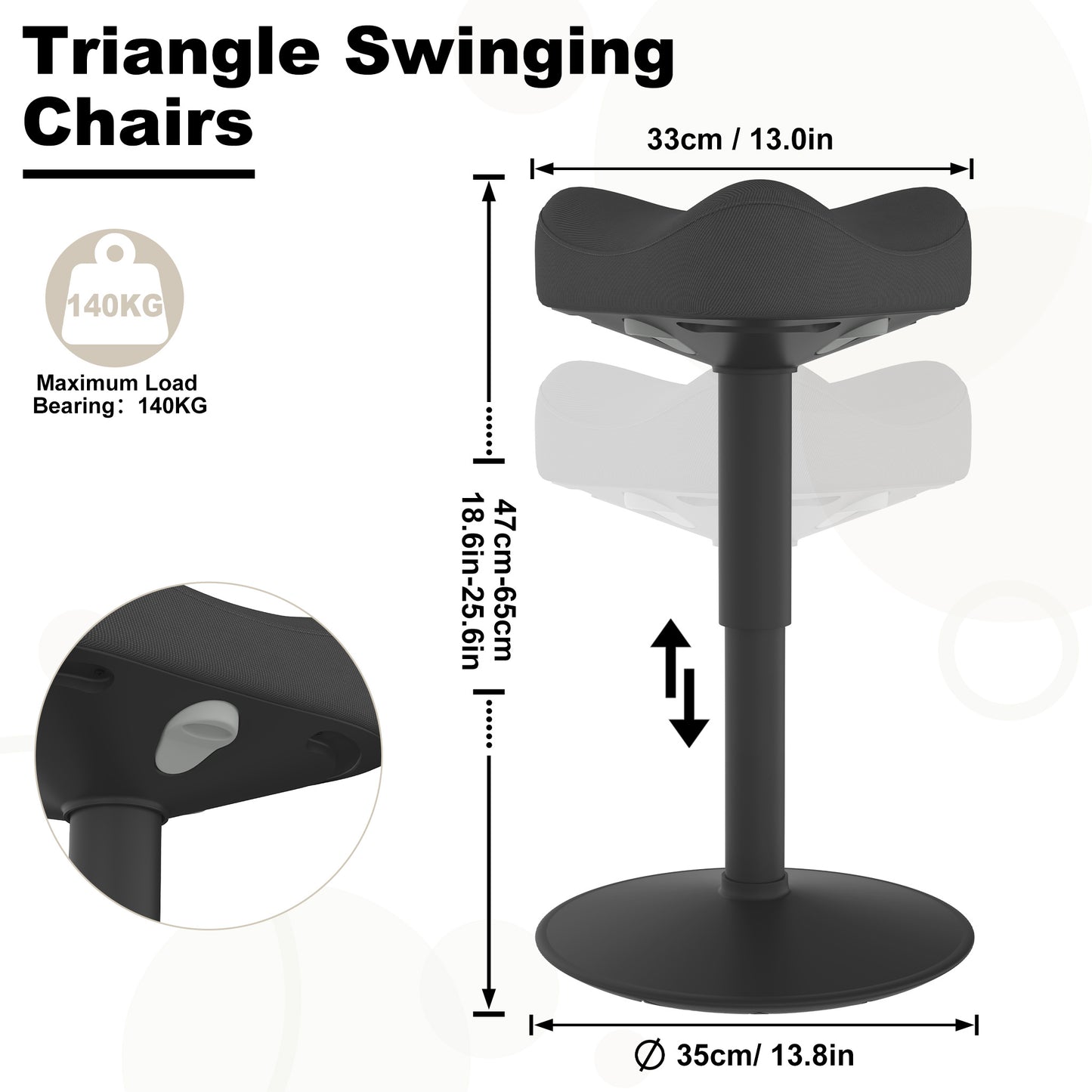 Wobbelkruk – Wiebelkruk – Balanskruk – Salonkruk – Werkkruk – Driehoekig Ontwerp – Verstelbare Hoogte 57-82 cm – Ergonomisch Schuimzitvlak met Anti-Slip TPE