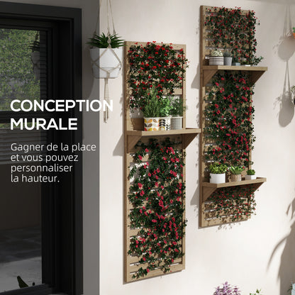 Plantenrek – Plantenstandaard – Plantentafel – Bloemenrek – Plantenzuil – Set van 2 – Houten Batterij – Met Latwerk Klimrek – Natuurlijk Hout – Voor Binnen & Buiten