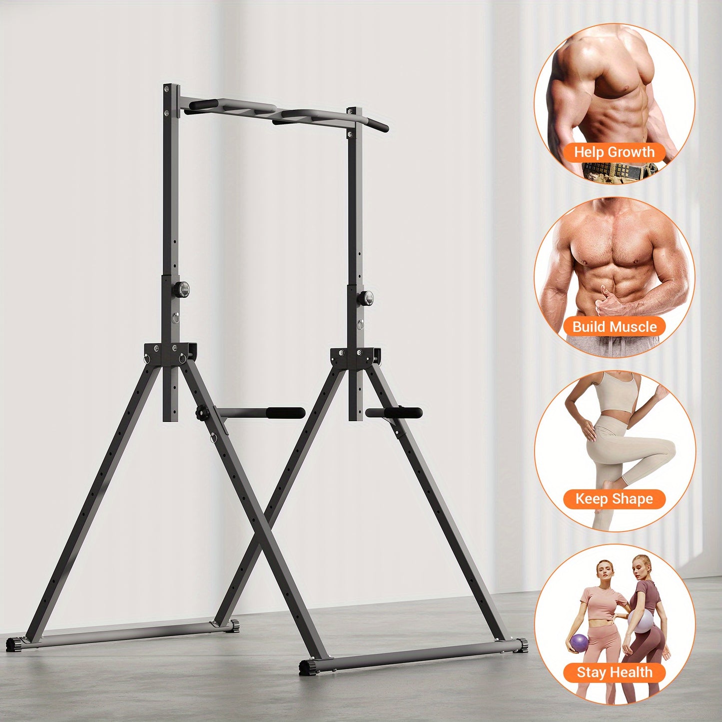 Power Tower – Krachtstation – Dipstation – Optrekstang – Fitnessstation – Inklapbaar En Verstelbaar – Stevig Koolstofstaal & Anti-Slip Rubber Voetjes
