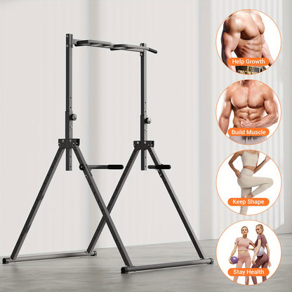Power Tower – Krachtstation – Dipstation – Optrekstang – Fitnessstation – Inklapbaar En Verstelbaar – Stevig Koolstofstaal & Anti-Slip Rubber Voetjes