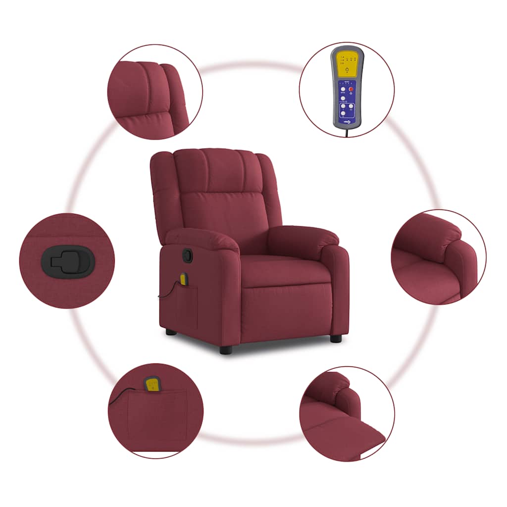 Massagestoel – Massagefauteuil – Relaxstoel – Ontspanningsstoel – Elektrisch Verstelbaar – Wijnrood – 6 Massagepunten – USB Aansluiting