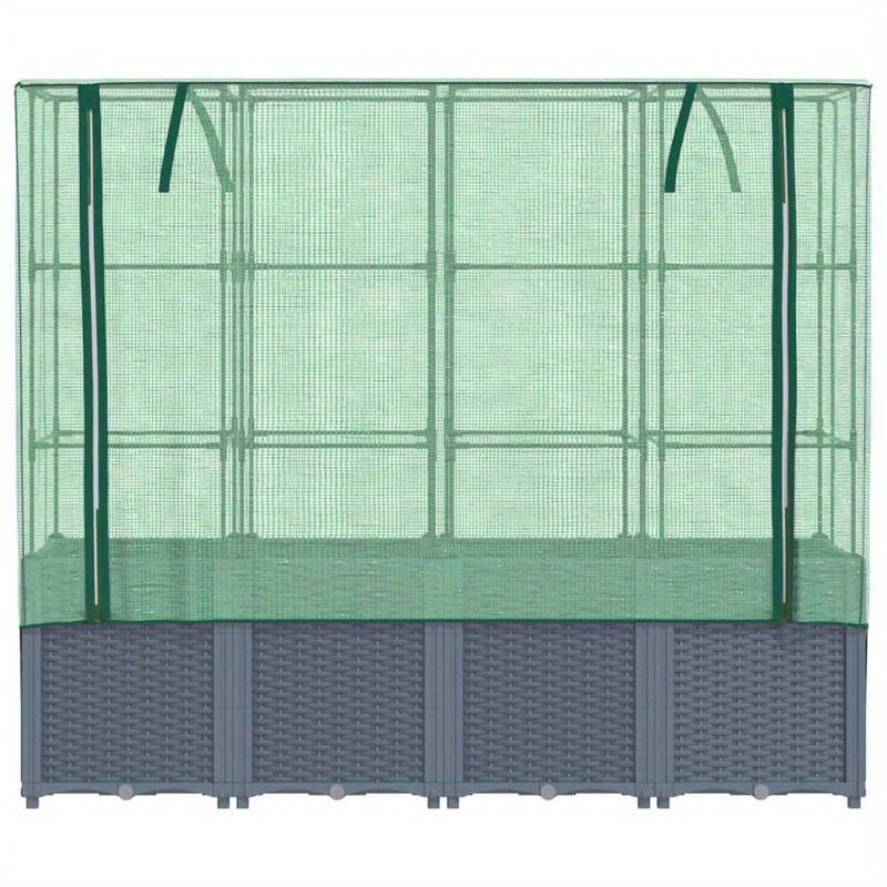 Elevated Raised Planter with Cashew Shells, 160x40x153cm, Rattan-Style Design for Garden or Patio, Durable Plastic Construction with Mesh Sides for Ventilation and Drainage, Patio Planter Box | Rattanlook Planter | Woven Text