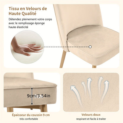 Eetkamerstoel – Stoel – Dining Chair – Bijzetstoel – Vergaderstoel – Beige Fluwelen Bekleding – Gouden Metalen Poot – Ergonomisch Comfort – Modern Design – Set van 2