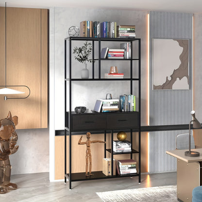 Boekenplank – Boekenrek – Wandplank – Boekenkast – Wandrek – Industrieel Metalen Frame – 5 Laags Met Laden – Staand – Zwart