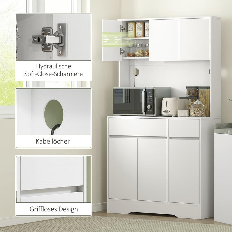 Keukenkast Wit – Keukenkastje – Keukenopberger – Kast Voor Keuken – Keukenkast Met Deuren – 6 Deuren & 2 Lades – Verstelbare Planken & Kabelbeheer