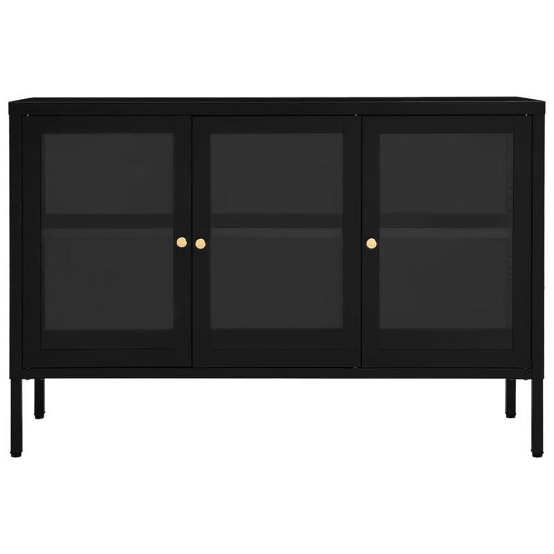Dressoir – Sideboard – Opbergkast – Ladekast – Kast – Industrieel Design – 105x35x70 cm – Staal en Zwart Glas