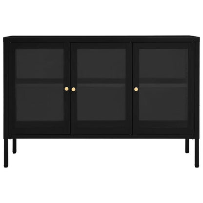 Dressoir – Sideboard – Opbergkast – Ladekast – Kast – Industrieel Design – 105x35x70 cm – Staal en Zwart Glas