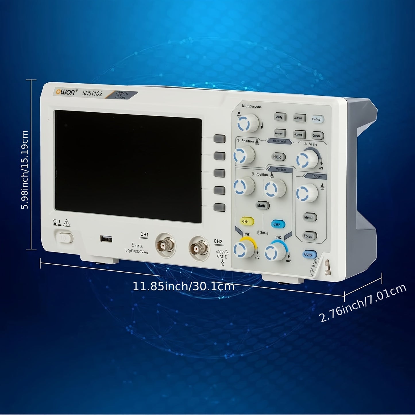 Digitale Oscilloscoop SDS1102 – Oscilloscoop – Signaal Analyzer – Meetinstrument – Elektronische Tester – 7" LCD Scherm – 100MHz Bandbreedte