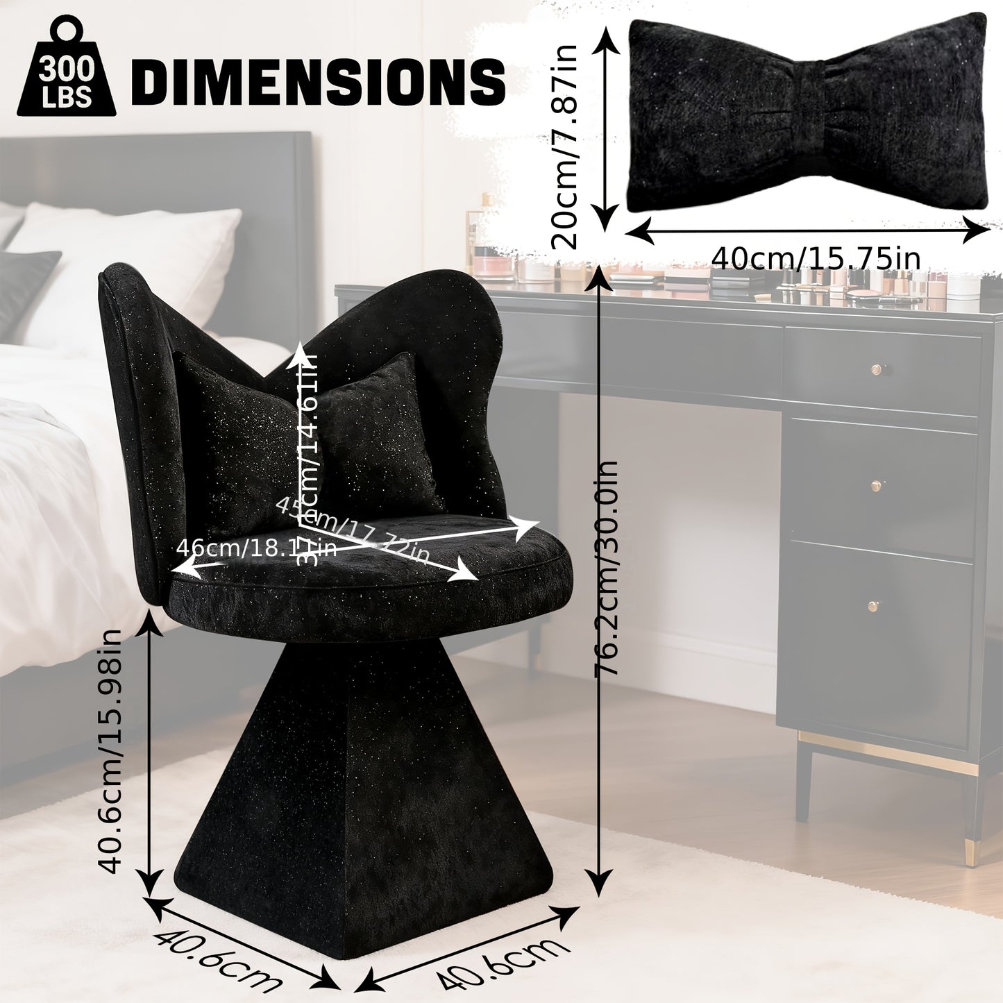 Vlinderstoel – Loungestoel – Draaistoel – Fauteuil – Dressing Chair – Zwart – Draaibaar Zitvlak – Bamboe Frame met Katoenen Vulling