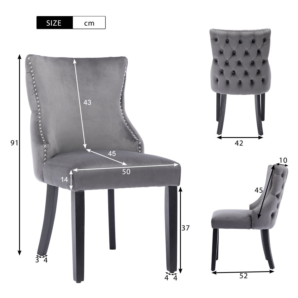 Eetkamerstoel – Stoel – Kuipstoel – Woonkamerstoel – Designstoel – Set Van 2 – Grijs Fluweel – Metalen Frame – Nagelrand & Button Stitching – Onderhoudsvriendelijke Bekleding