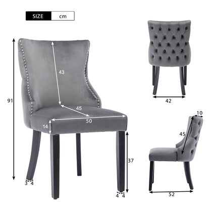 Eetkamerstoel – Stoel – Kuipstoel – Woonkamerstoel – Designstoel – Set Van 2 – Grijs Fluweel – Metalen Frame – Nagelrand & Button Stitching – Onderhoudsvriendelijke Bekleding