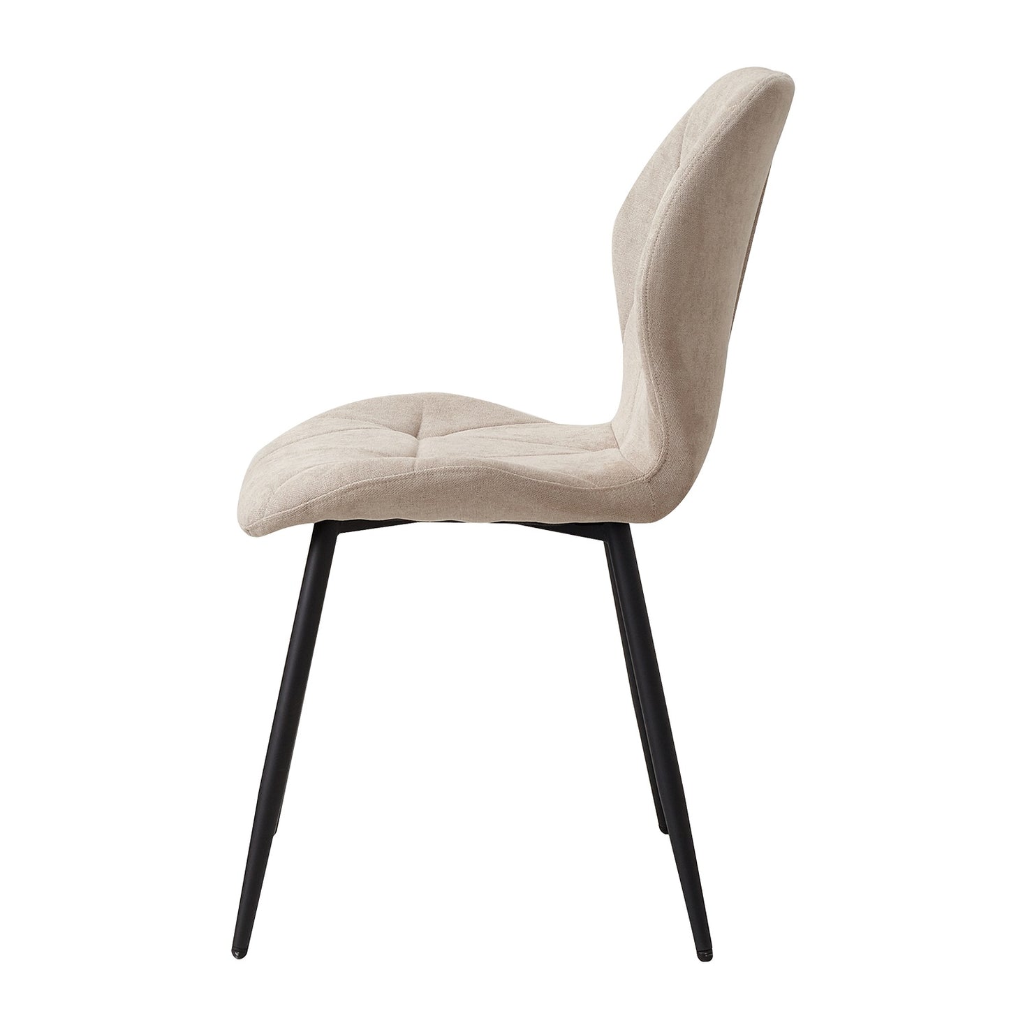 Set van 4 Eetkamerstoelen – Radar Stoelen met Linnen Bekleding en Diamantpatroon – Khaki, Zwarte Poten – Modern en Eigentijds