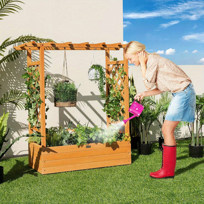 Verhoogde Plantenbak – Tuinbak – Balkonbak – Bloembak – Kruidenbak – Oranje Grenenhout – Verticale Structuur Met Rankenrek – Afneembare Bodem Met Drainage