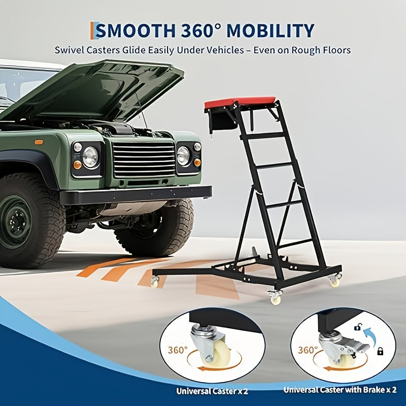 Top Side Creeper – Rolbare Werkbank – Motor Creeper – Garage Krukje – Sidesleeper Auto – Verstelbare Hoogte 122-193 cm – Stalen Constructie 181 kg Belastbaar – Zwarte Variant