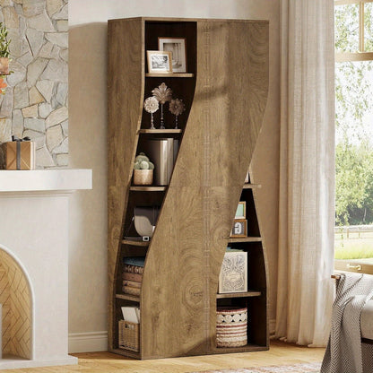 Boekenkast – Boekenrek – Vakkenkast – Opbergkast – Stellingkast – 6-laags Hoekboekenkast – Ruimtebesparend Smal Design – Duurzaam Hardhout en Multiplex