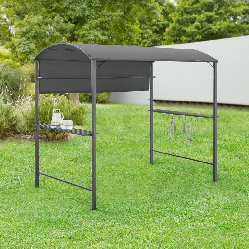 Grillpaviljoen – Grilltent – BBQ Paviljoen – Grilloverkapping – Grill Shelter – Waterafstotend Rond Dak – Stevig Stalen Frame – 215x220x140 cm – Donkergrijs