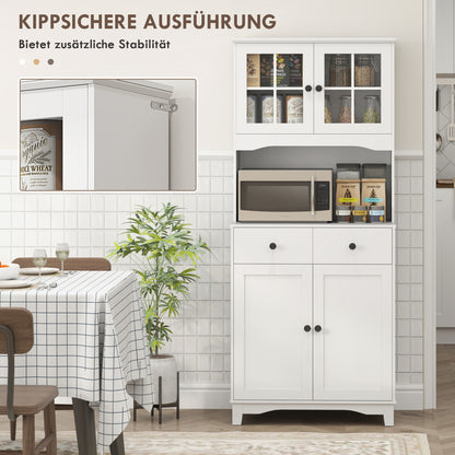Keukenkast – Keukenrek – Opbergkast – Magnetronkast – Buffetkast – Vrijstaand – Wit – Met Werkblad – Glazen Deuren