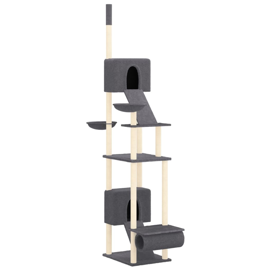 Krabpaal – Kattenkrabpaal – Kattenhuis – Kattenboom – Kattentoren – Verstelbaar 277-303 cm – Sisal Touw & Donkergrijs Pluche