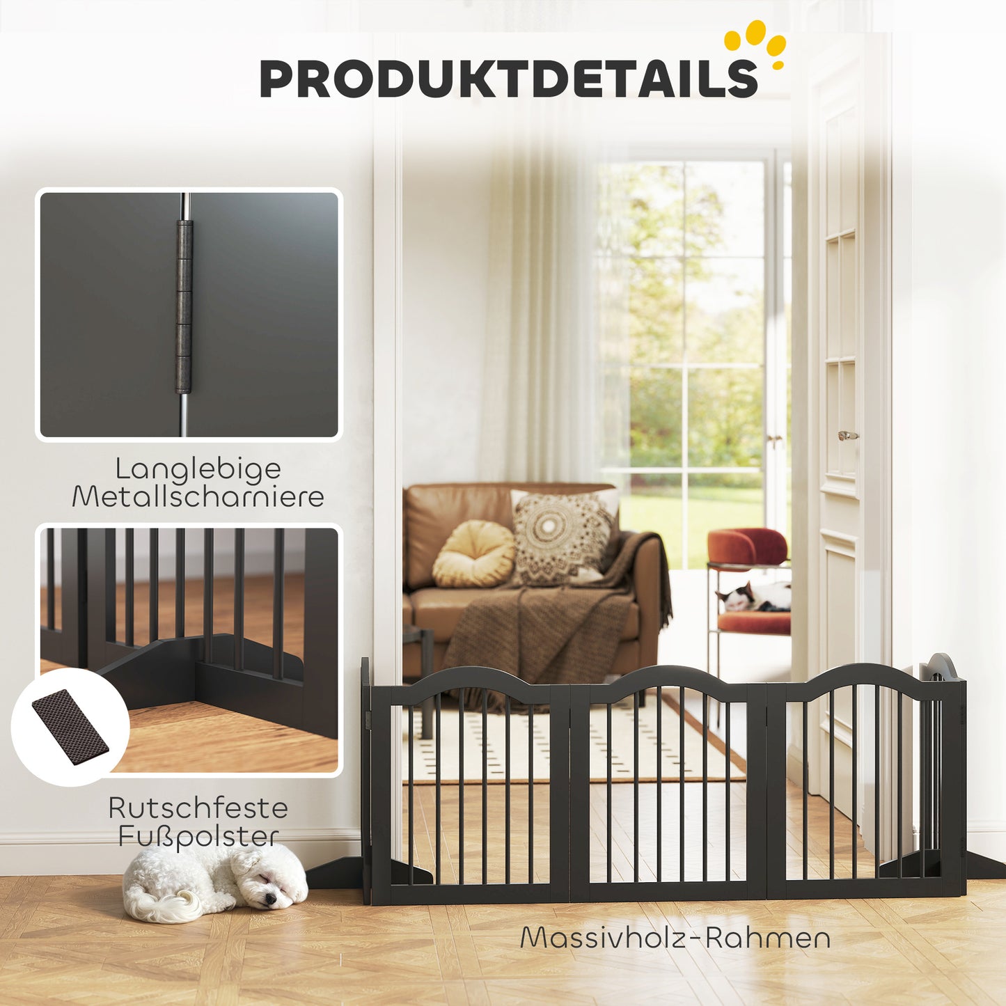 Hondenbarrière – Hekje – Hondenhek – Traphek – Kamerscherm – Vrijstaand Zwart Houten Design – Inklapbaar & Stevig