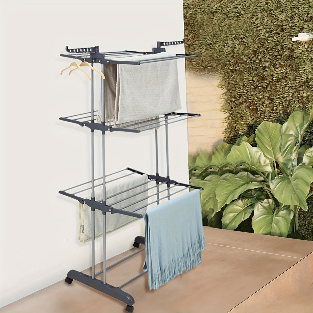 Vertical Space Saving Clothes Drying Rack - Heavy Duty Grey Silver Metal Frame, Rollable Design, 75x49x170cm Large Capacity, Suitable For Indoor/Outdoor Use (Foldable), Drying Racks
