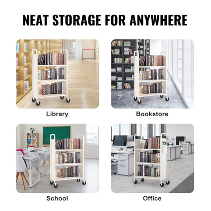 Boekwagen – Boekenwagen – Transportwagen – Bibliotheekwagen – Karretje – Stevige Koolstofstaal Constructie – 150 kg Draagkracht Met 360° Zwenkwielen en Remfunctie