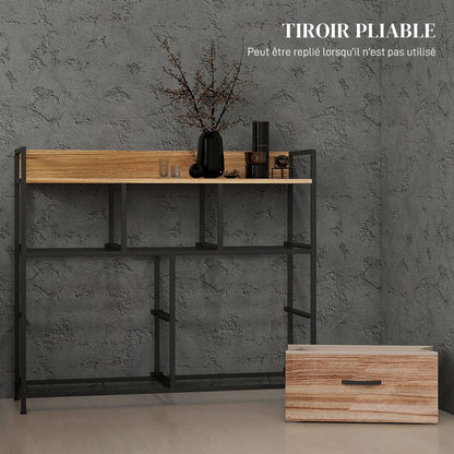 Opbergkast – Opbergmeubel – Kledingkast – Ladenkast – Stoffen lades – Zwart metalen frame – 7 inklapbare stoffen lades – Afm. 98x29x85 cm – Natuurlijke kleuren – Verstelbare poten