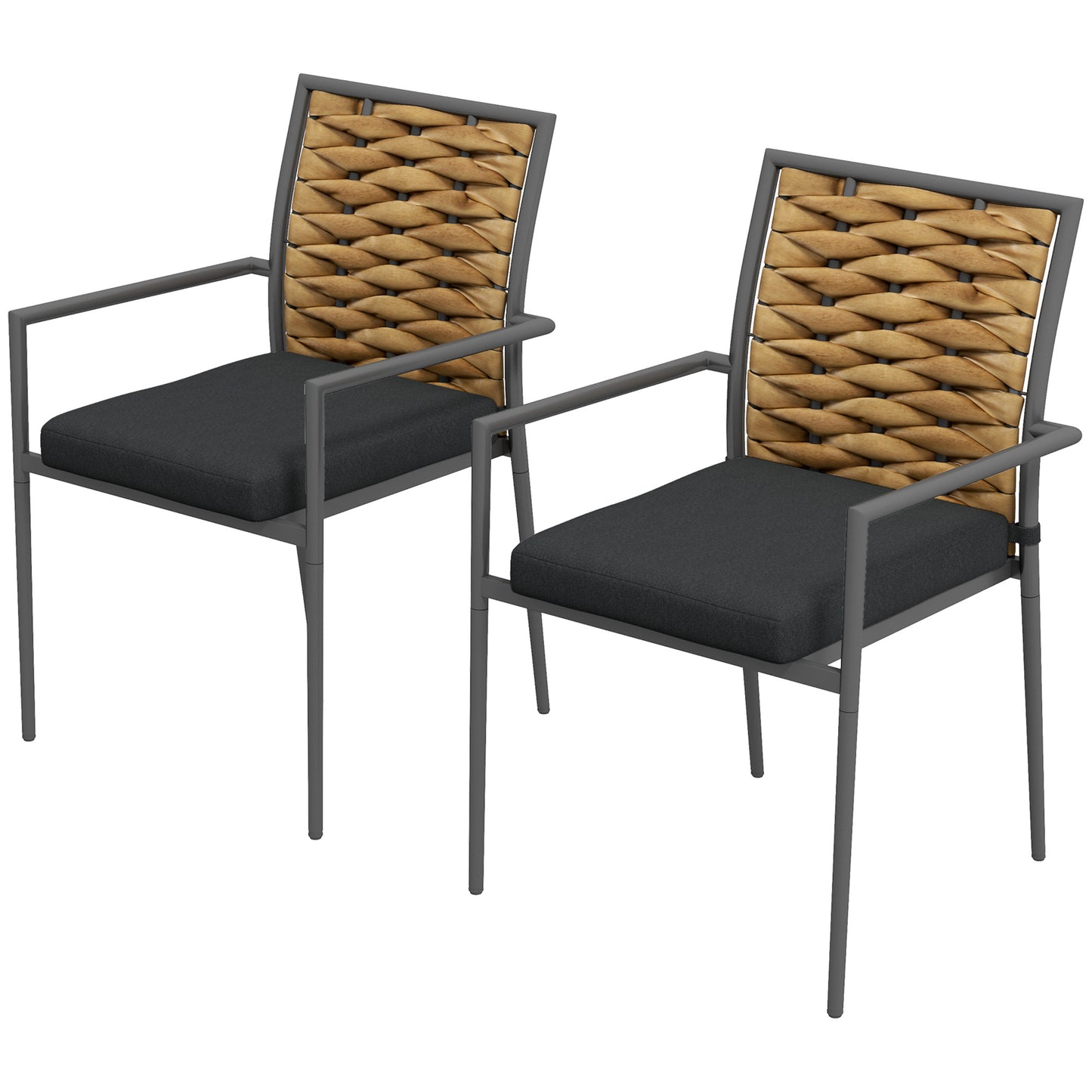 Tuinstoelen – Buitensstoelen – Balkonstoelen – Terrasstoelen – Loungestoelen – Weerbestendig PE-rattan – Staalframe 57x58x87 cm – Zwart