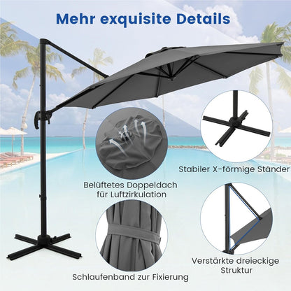 Parasol – Zweefparasol – Tuinparasol – Terrasparasol – Marktparasol – 300x300 cm – Verstelbaar Met 360° Rotatie