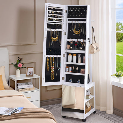 Sieradencabinet – Sieradendoos – Juwelendoos – Sieradenkast – Sieradenopberger – Volledige Spiegel 169 cm – Verplaatsbaar Met Wieltjes En Slot