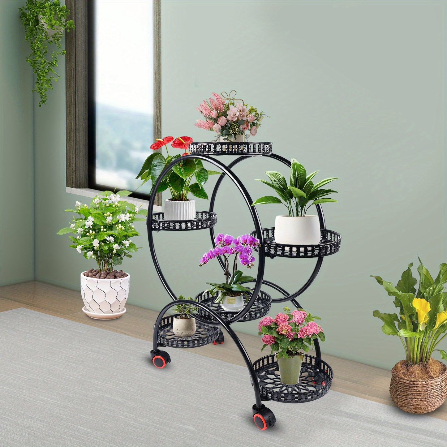 Plantenstandaard – Plantenrek – Bloemenrek – Plantenhouder – Bloemenstandaard – Industrieel Design – Zwart Metaal – 3 Laags – Sterk Draagvermogen 7,5 kg per Tray