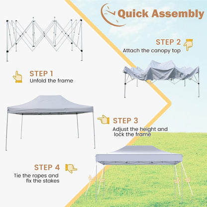 Pop-up Pavilion – Tent – Partytent – Tuinpaviljoen – Opvouwbare Overkapping – 3 x 4,5 Meter – Waterafstotend Oxford Polyester – Verstelbare Hoogte met Draagtas en Wieltjes – Wit