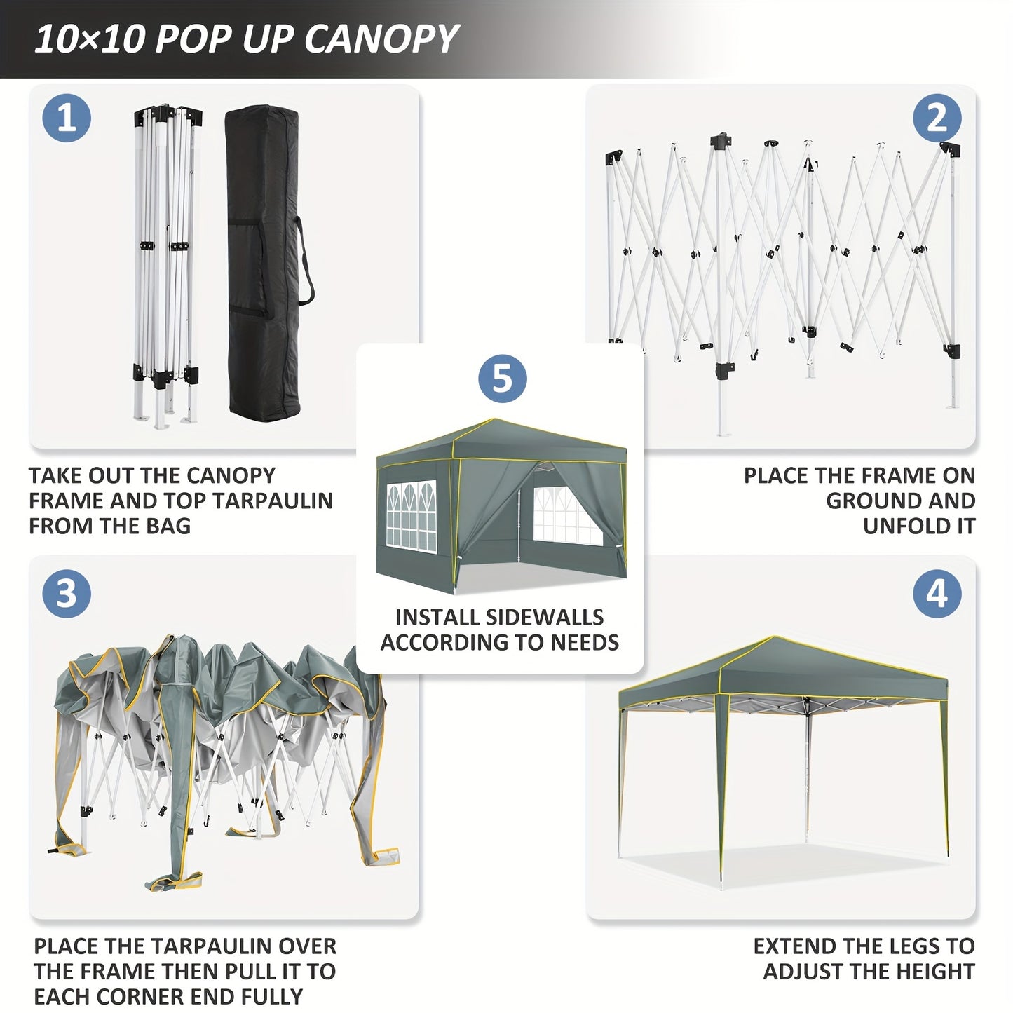 3x3m Outdoor Partytent – Vouwtent – Tuiptent – Tent met Zijpanelen – Tuinkamer – Windbestendig – Koudebestendig – Inclusief 4 Zijpanelen – Draagbaar Grijs