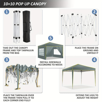 3x3m Outdoor Partytent – Vouwtent – Tuiptent – Tent met Zijpanelen – Tuinkamer – Windbestendig – Koudebestendig – Inclusief 4 Zijpanelen – Draagbaar Grijs