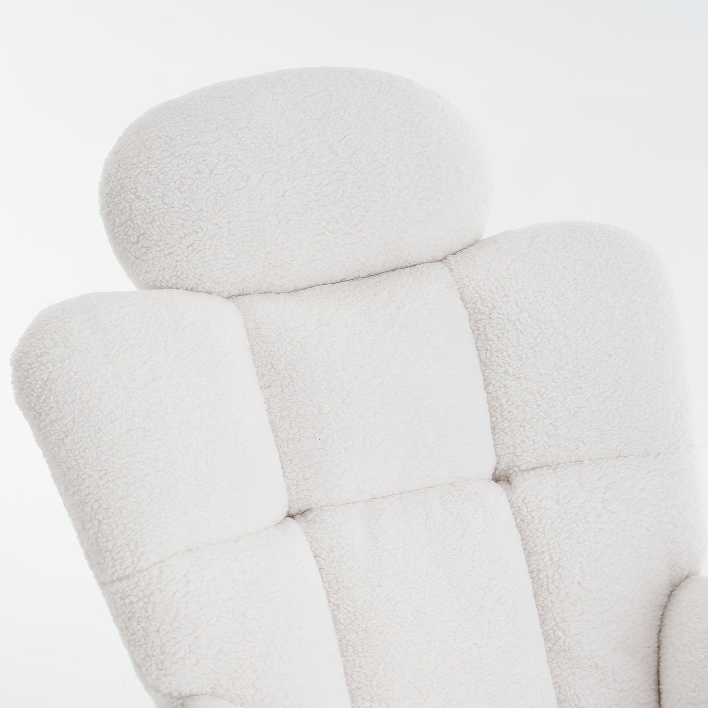 Draaifauteuil – Fauteuil – Relaxstoel – Schommelstoel – Lounge Chair – Wit – Zachte Teddy Bekleding – Massief Houten Frame