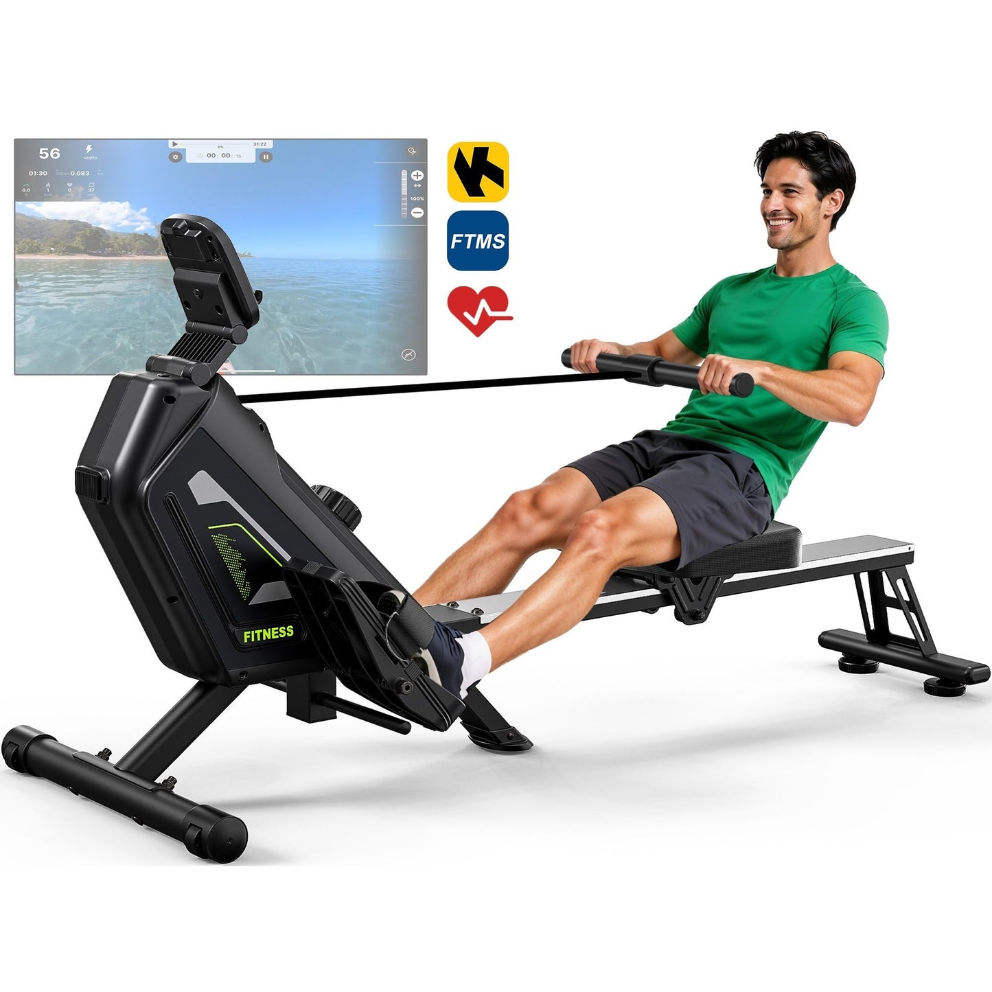 Rowing Machine for Home – 16 Resistance Levels, Quiet Magnetic Rowing Machine with APP, 160Kg Load Capacity, Easy Assembly, Compact & Space-Saving