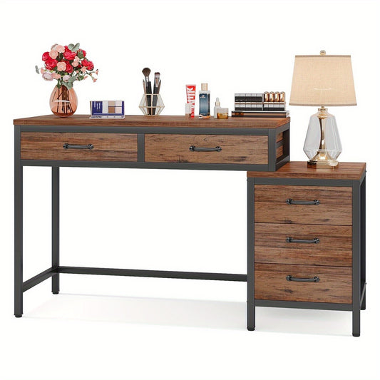 Make-up tafel – Kaptafel – Schminktafel – Make-up bureau – Make-up organizer – Vintage stijl – 5 lades met omkeerbare zijlade – Stabiel metalen frame