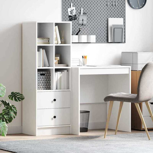 Desk with storage space with shelf 2pcs white 70 x 50 x 76cm Sleek exterior, ample storage space, sturdy and smooth, featuring a minimalist yet functional design., Study Table, Contemporary Desk, Modern Furniture, Robust Buil
