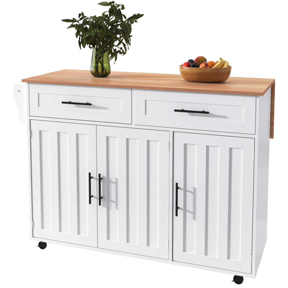 Keukeneiland – Keukentrolley – Keukenkast – Serveerwagen – Keukenwagen – Verplaatsbaar met Opvouwbaar Werkblad – Duurzaam Niet-Houten Materiaal – 129x46x91,5 cm