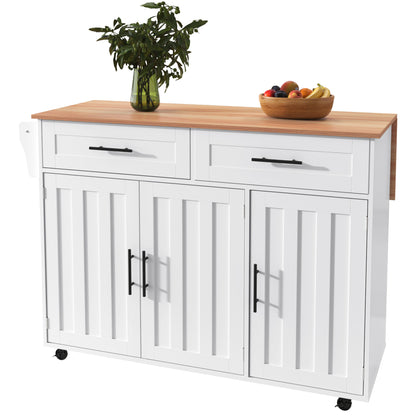 Keukeneiland – Keukentrolley – Keukenkast – Serveerwagen – Keukenwagen – Verplaatsbaar met Opvouwbaar Werkblad – Duurzaam Niet-Houten Materiaal – 129x46x91,5 cm