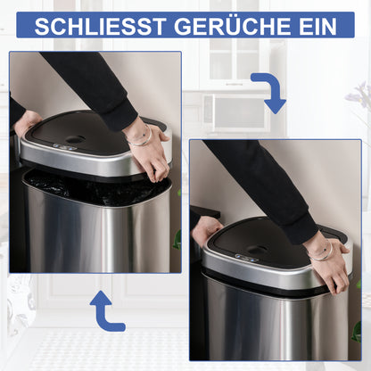 Prullenbak Sensor – Sensorprullenbak – Afvalbak – Touchprullenbak – Afvalemmer – 58 Liter – Waterdicht RVS Met Bewegingssensor