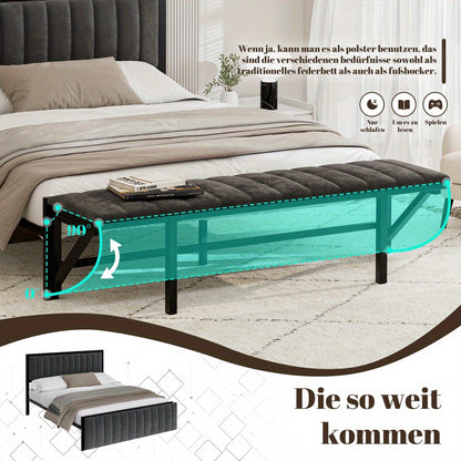 Bedframe – Tweepersoonsbed – Opbergbed – Gestoffeerd Bed – Slaapbank – Donkergrijs Fluwelen Bekleding – Inklapbare Zitbank – Hardhouten & IJzeren Frame – 140x200 cm