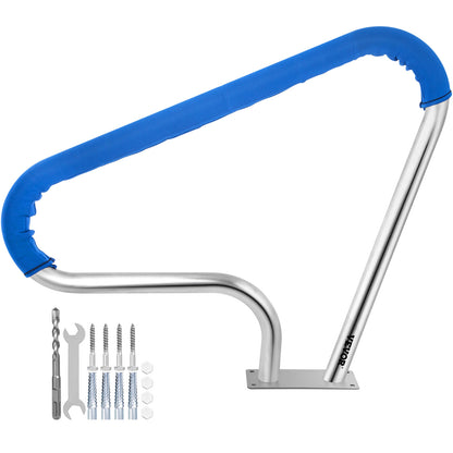 VEVOR Pool Rail 39x32" Pool Railing 304 Stainless Steel 250LBS Load Capacity Silver Rustproof Pool Handrail Humanized Swimming Pool Handrail with Blue Grip Cover & M8 Drill Bit & Self-taping Screws