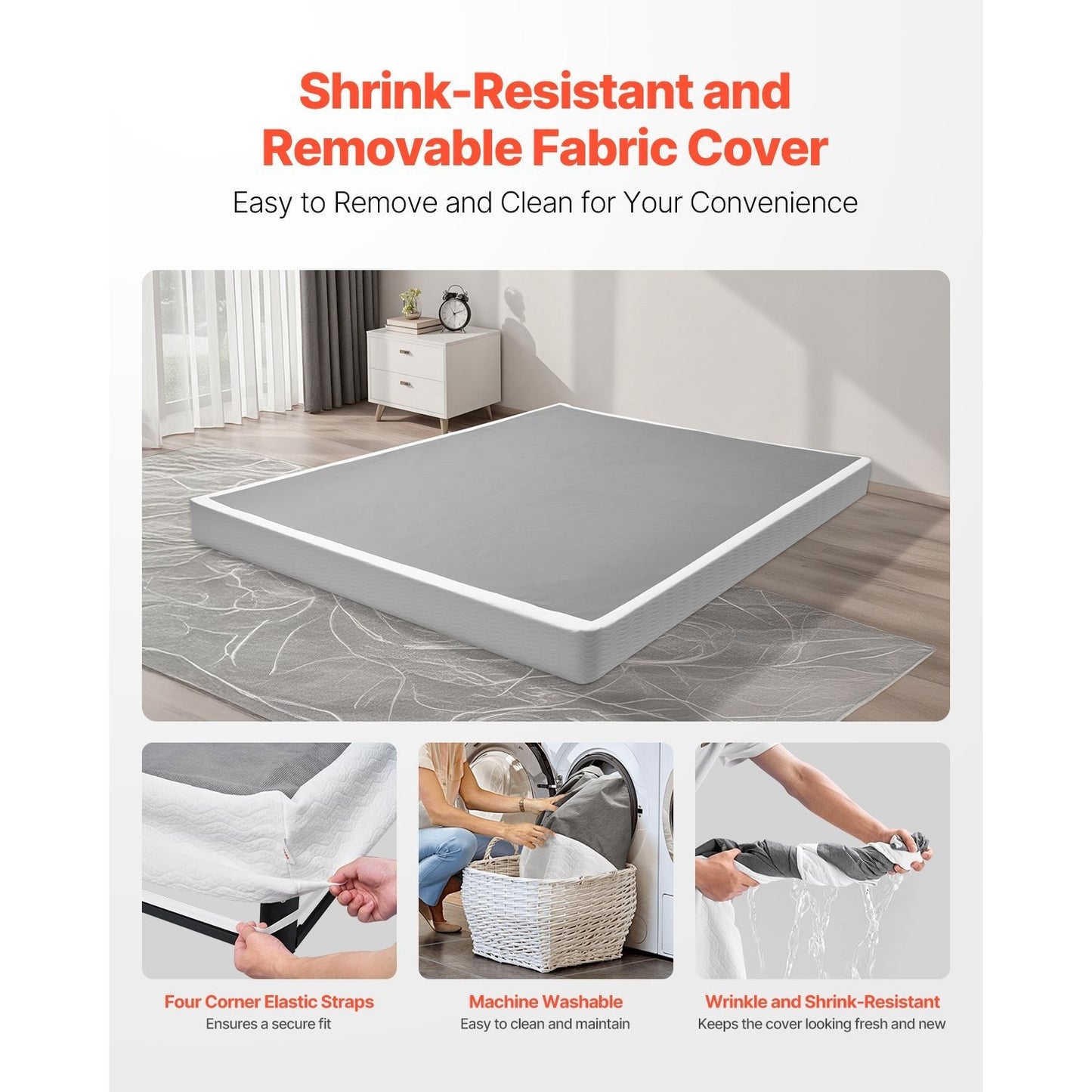 Boxspring Bedbodem – Boxspring Onderstel – Bedframe – Matras Ondersteuning – Queen Size – Staal Frame – Antislip Stoffen Hoes – 200x151x10 cm – Draagvermogen 1600 kg