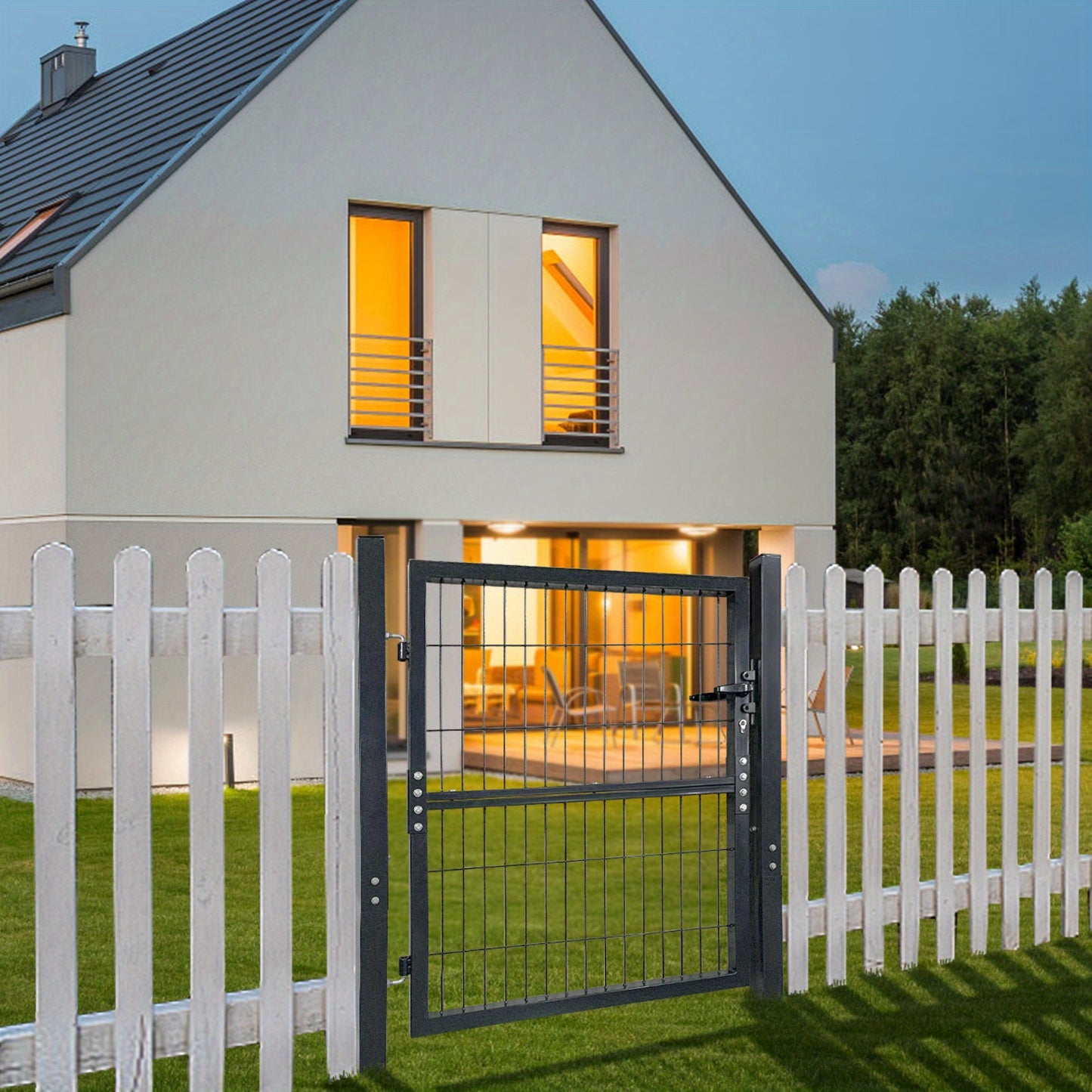 Tuinpoort – Tuinscherm – Hek – Gaaspoort – Tuinafscheiding – 125 x 100 cm – Gegalvaniseerd Staal – Antraciet Kleur – Compleet Met Slot En Handvat