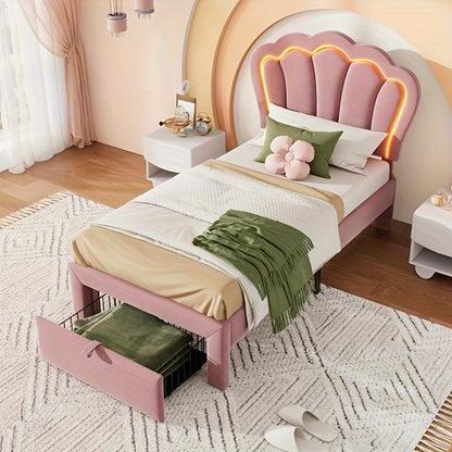 Bedframe Roze – Gestoffeerd Bed – Eenpersoonsbed – Slaapbank – Kinderbed – Pastelroze Kleur – Eenvoudige Montage – Duurzaam Bamboemateriaal