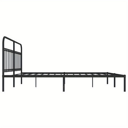 Modern Black Metal Bed Frame with Headboard, 193x203cm, Powder-Coated Steel for Strength & Stability, Minimalist Design for Contemporary Bedrooms