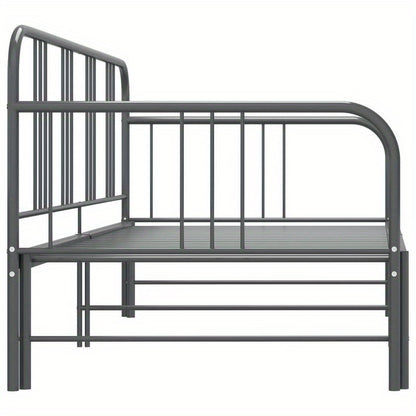 Uittrekbare Slaapbank – Slaapbank Bedbank Slaapsofa Logeerbank – Grijs – Ruimtebesparend – Stevig Metaal & Hout – 90x200 cm – Industrieel Design