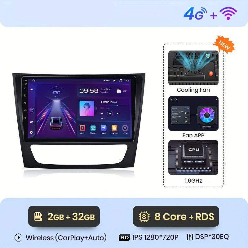 Autoradio – 2-DIN Multimedia Speler – In-Car Entertainment – Smart Car Radio – Touchscreen Display – 9 Inch Scherm – 4G Verbinding – Android Auto Voor Mercedes Benz E/CLS (2002-2010)