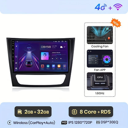 Autoradio – 2-DIN Multimedia Speler – In-Car Entertainment – Smart Car Radio – Touchscreen Display – 9 Inch Scherm – 4G Verbinding – Android Auto Voor Mercedes Benz E/CLS (2002-2010)